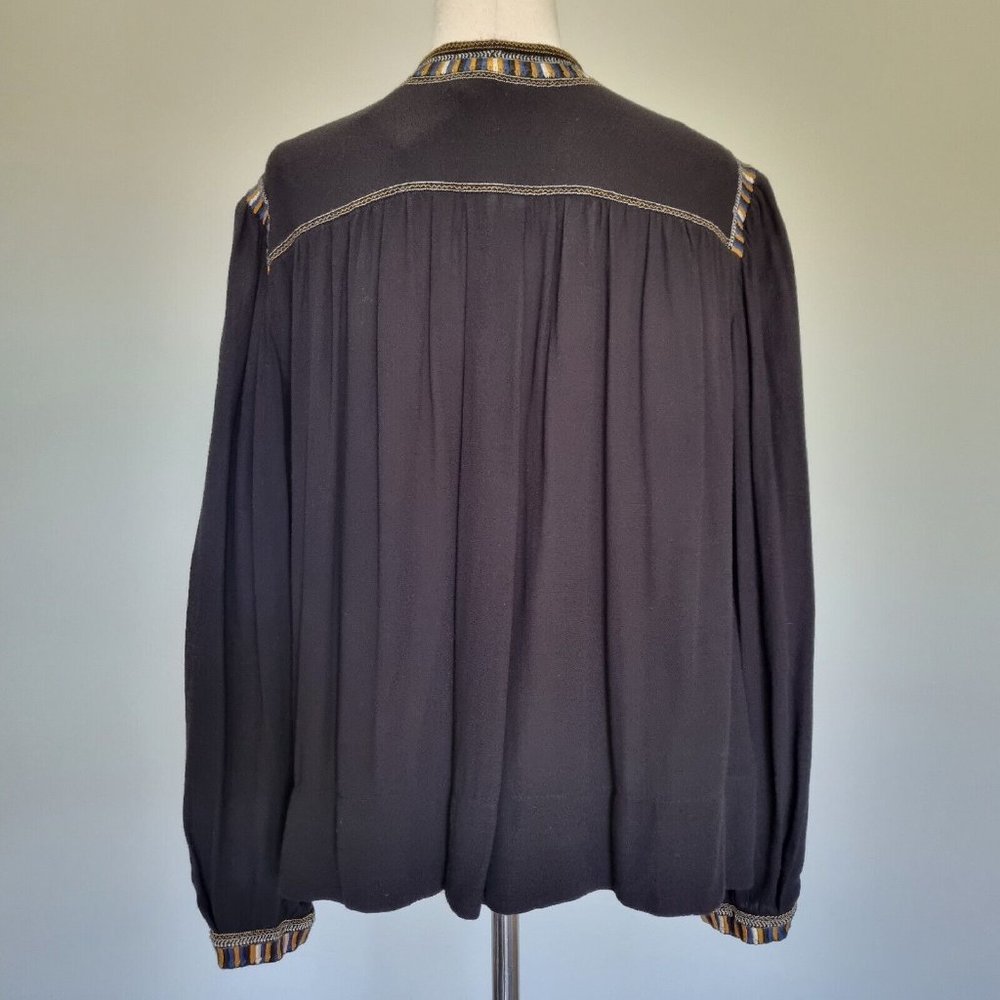 Isabel Marant Etoile Cabella Black Embroidered Peasant Blouse Size 36 - Picture 5 of 10